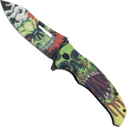 Foldekniv Nightmare Green Skull